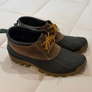 Kamik Brown Leather & Black Rubber Duck Boots with Yellow Laces
